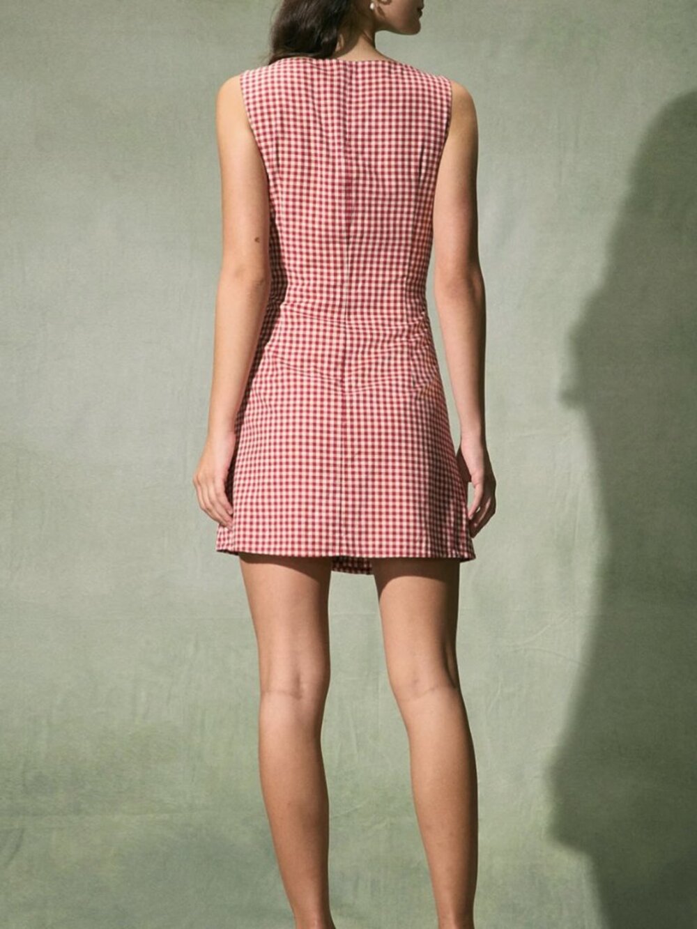 Red Gingham A-Line Mini Dress - Rihoas - Size S - Picture 2 of 5